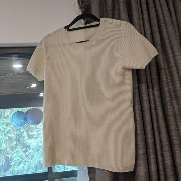 NWT Max Mara off-white ribbed 100%cashmere short sleeve sweater size medium - Picture 1 of 3